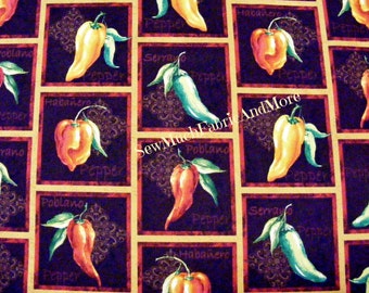 Chilipepper Fabric in Squares~by the yard & 1/2 yd~Habaneros~Poblano~Serrano~rustic~Southwestern~Robert Kaufman~Peppers