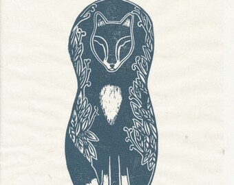 Brother Fox Rubber Block Print
