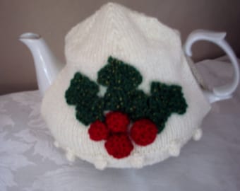 Holly and berry hand crafted tea cosy