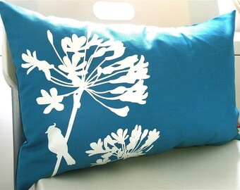 SALE-Teal Cardinal on Agapanthus Rectangle Pillow