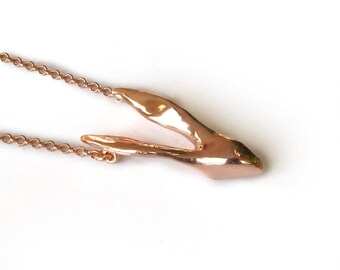 Handmade Rose Rabbit Necklace, Rabbit Jewelry, Bunny Necklace, Hare Jewelry, rose gold plated sterling silver