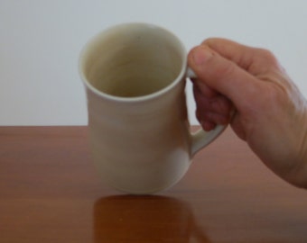 Mug Handmade Tankard Style Pottery Porcelain Stoneware Coffee Mug Tea Cup White Cream Kitchen Decor Holds 12 Ounces