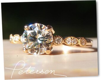 Rose Gold Promise Ring - For Her Rose Gold - Unique Engagement Ring - Vintage Round Diamond Simulant Ring - engagement Ring - Art Deco ring
