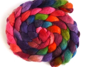 BFL Wool Roving - Hand Painted Spinning or Felting Fiber, Autumn Sunset
