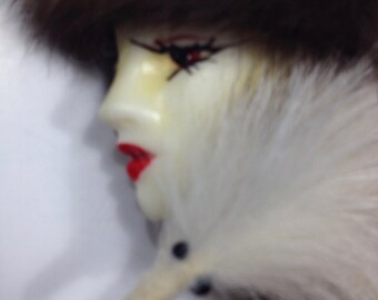 Vintage Face Brooch Mink Pin Funky Jewelry Kitsch