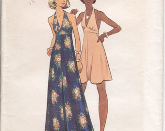 Vintage Pattern Butterick 3129 Misses' Halter Dress 70s Size 14 B36 and 16 B38