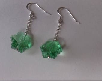 Green cut glass flowers on sterling silver chain