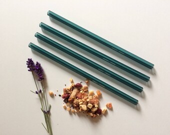 Set of Four Reusable Glass Straws in Lake Green