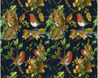 Fat Quarter Red Robins Nest Birds Christmas Cotton Quilting Sewing Fabric