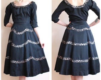1950s Dress // Silk & Lace Party Dress // vintage 50s dress