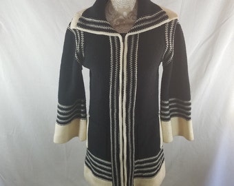 Vintage Tami Knit Cardigan Zipper Front Sweater Black White L