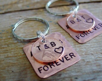 Couples Gift,Penny Keychain, Set of 2, Always and Forever, Year of Choice, Copper Anniversary, 7th Anniversary Gift, Husband Gift, Wife Gift