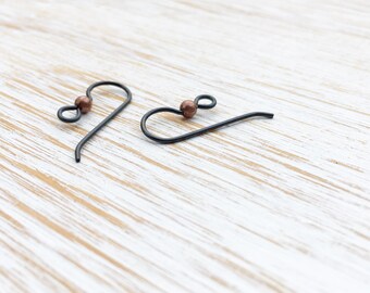 Hypoallergenic Niobium Ear Wires 12mm / 20g / 10pc, Dark Gray Niobium & Copper Earring Wires, Black French Hooks (T90512909)