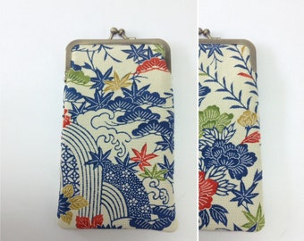 Eye glass case/ Smartphone case /Vintage Japanese kimono fabric case /Sun glass case / Hand-made 58