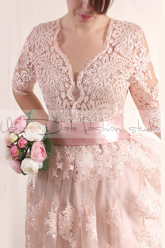 plus-size-lace-short-blush-pink-wedding-party-lace-dress