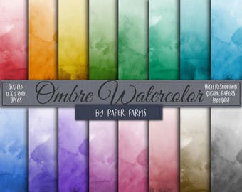 Ombre watercolor, ombre watercolor digital paper, ombre watercolor scrapbook paper, watercolor, painted, pastel, backgrounds, DOWNLOAD