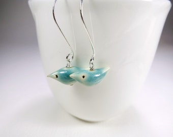 Turquoise Bird Earrings Ceramic Animal Turqoise Bird Gift Blue Bird Jewelry Simple Modern Bird Lover Dangle Bird Turquoise Blue Ceramic