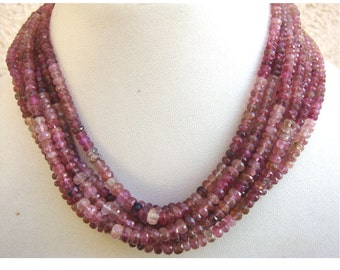 Wholesale Pink Tourmaline Lot - 5 Strands Shaded Pink Tourmaline Faceted Rondelles - 5mm To 3mm - 16 Inches Each