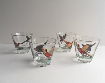 Vintage Whiskey Glasses, Pheasants.