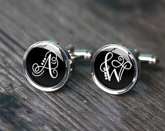 Script initial cufflinks monogrammed cuff links gift for him C0368I