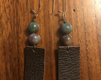 Leather and beaded earrings
