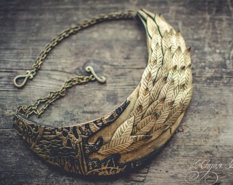 Statement necklace Bib necklace gold necklace gold leaf necklace polymer clay necklace Large gold necklace