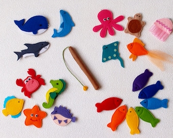 Magnetic Fishing Game, Felt Sea Animals Learning Toy, Sea Creatures with Fishing Pole - Preschool Educational Game for Toddler, Gift for Kid