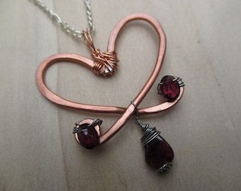 Garnet Heart Necklace, January Birthstone, January Gift, Valentine Gift