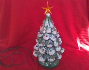 Christmas Tree, Lighted, Ceramic tree, vintage Christmas decorations, multicolored Lights, 16.5 inches,, electric, handmade tree