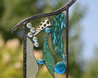 Large Stained Glass Beach Art, Yard Art, Beach Decor, Garden Sculpture, Garden Decor, Glass Garden Art, 'Ocean Treasures'