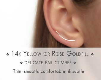 14k Gold Filled Ear Climbers - Gold Bar Earrings - Gold Ear Climbers - Gold Climber Earrings - Ear Crawlers - Sweeper Earrings - Sweep