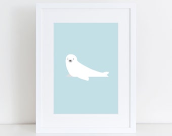 Baby Seal Print, Nursery Wall Print, Wall Art Print, Kids Print, Nursery Art, Baby Seal art, Baby Blue Print, Children Art, Arctic Animals