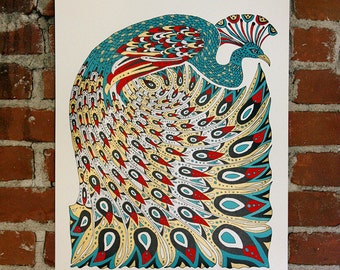 la Paon Nouveau - Handmade Art Print