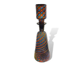 1950s BAROVIER TOSO Blue & Red STRIATO Striped Glass Decanter - Super Rare!