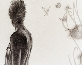 Martinefa's original drawing presented in hand personalised frame - Daydream "Songe"