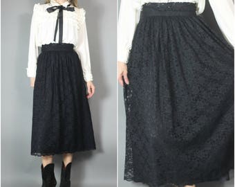 Vintage 80s 90s Laura Ashley Skirt Black Lace Witchy Gothic Victorian Western xs s 24