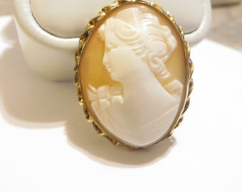 Vintage D' Abros 12k GF Hand Carved Shell Cameo Pendant Brooch