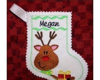 Reindeer Christmas stocking-embroidery machine design-completely sewn by machine
