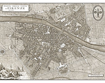 Vintage Florence Italy Street Map Sepia
