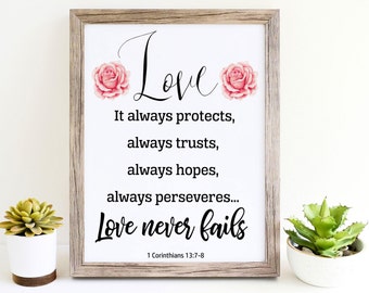 Love Never Fails 1 Corinthians 13:8 Wooden Sign