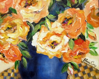 Blue Vase Original painting by Elaine Cory Canvas art