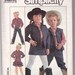 Boys Girls Western Shirt Pants Jacket or Vest Simplicity 8259 Sewing Pattern Childs Size 3 Skirt Ruffles Vintage 1987 Unlined Coat Uncut