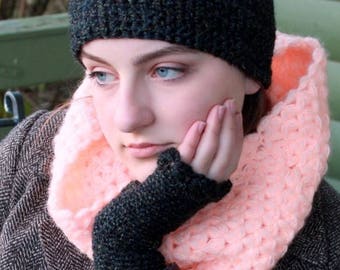 Fingerless mittens black chunky fingerless gloves wristlets wool arm warmers GIFT FOR HER