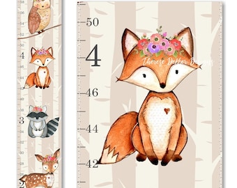 Woodland Growth Chart, Canvas Growth Chart, Deer Growth Chart, Floral Growth Chart, Woodland Decor, Height Chart