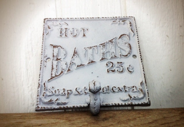 BOLD Snow WHITE Towel Hook Vintage Inspired Metal Bath Sign BOLD Snow WHITE Towel Hook Vintage Inspired Metal Bath Sign