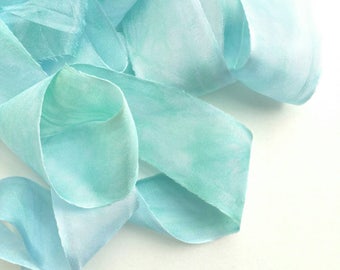 Blue Silk Ribbon - Australia - Felting Silk - Blue and Green - Ocean