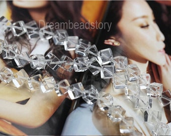 Clear Crystal Cube Beads, Diagonally Drilled Natural Crystal Cube Beads, Full Strand 6 8 10mm Crystal Beads for Jewelry Making (Y143)