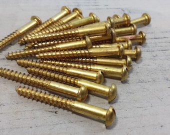 24 - 2" Vintage Brass Wood Screws, Round Head Screws, Slotted Screws, Salvaged Hardware, Vintage Hardware, Woodworking Supply