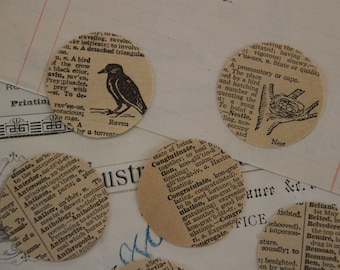 Vintage Illustrated Dictionary Circle Confetti // 3.5cm // 1.3 inch // Cut Out // Table Scatters // Wedding // Paper Ephemera // Scrapbook