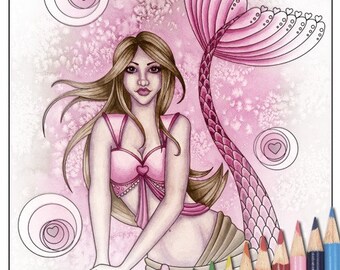 Digital Stamp - Printable Coloring Page - Fantasy Art - Mermaid Stamp - Vienna - by Nikki Burnette - PERSONAL USE